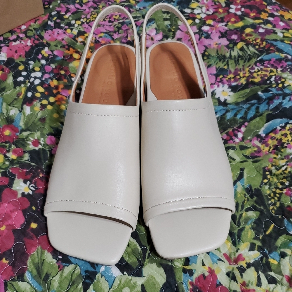 gentle souls all leather "penny" women's 8.5 slingback sandal in stone